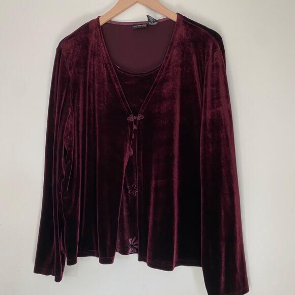 Vintage George Womens Cardigan Top Size XL Burgundy Velour Y2K Whimsigoth Grunge - Picture 1 of 11